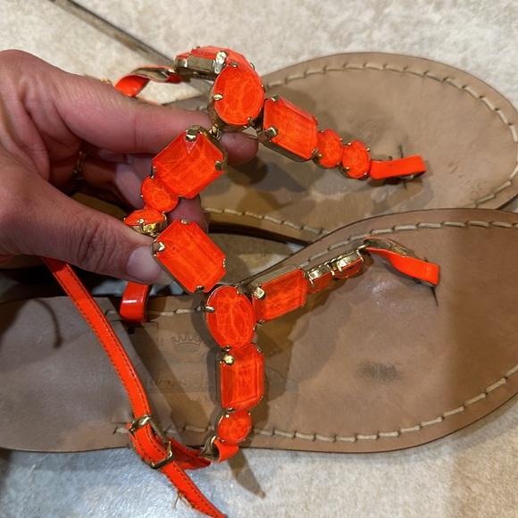 Amedeo Canfora Capri Handmade Neon Orange Rhinestone Patent Leather Sandals 8 - Picture 3 of 8